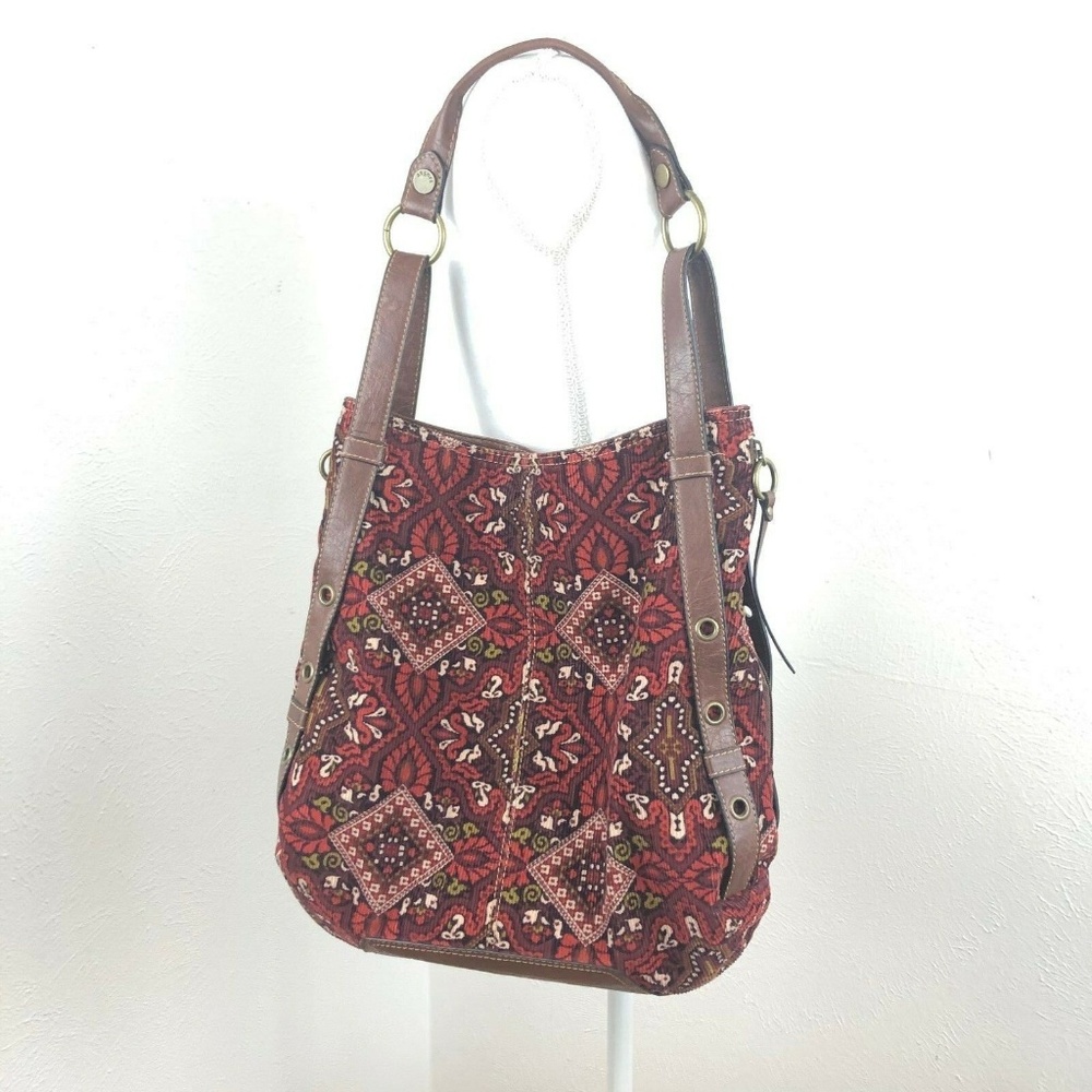 liz claiborne cordurory shoulder bag red brown dot